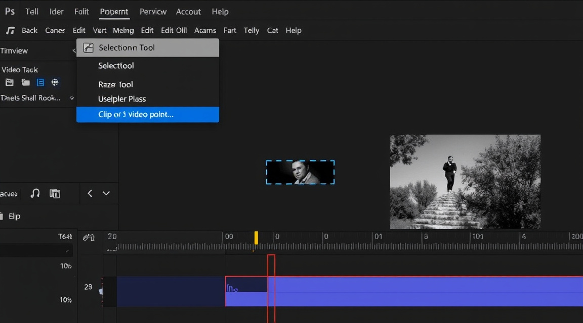 Premiere timeline with trim tools and clip edges being adjusted during editing