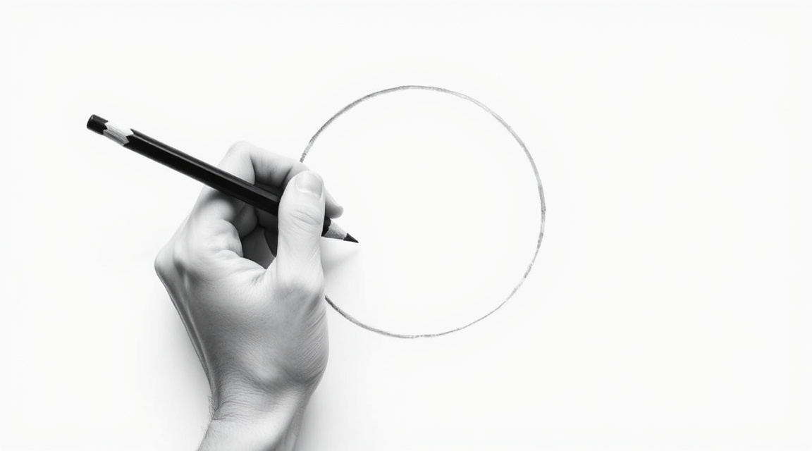 Hand drawing a circle with a soft pencil on paper