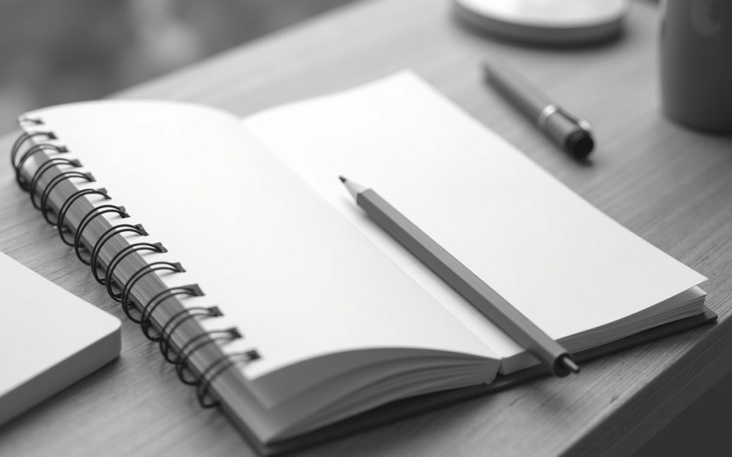 Blank sketchbook with pencil ready for drawing