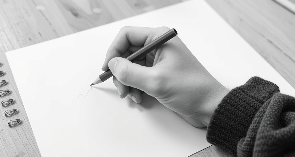Close-up of hand holding pencil with light pressure on paper