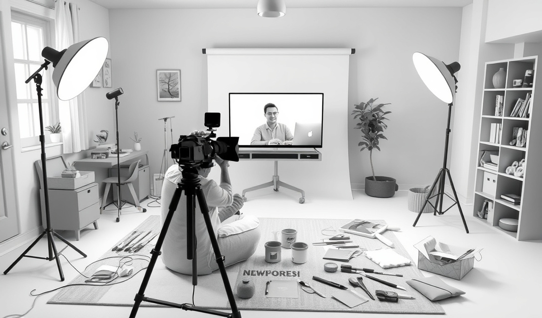 Independent instructor filming a Skillshare class in a casual home studio environment.