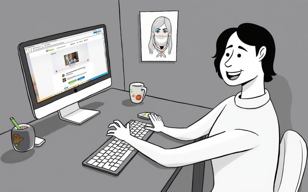 Person completing a Skillshare class project at their desk with finished artwork visible.